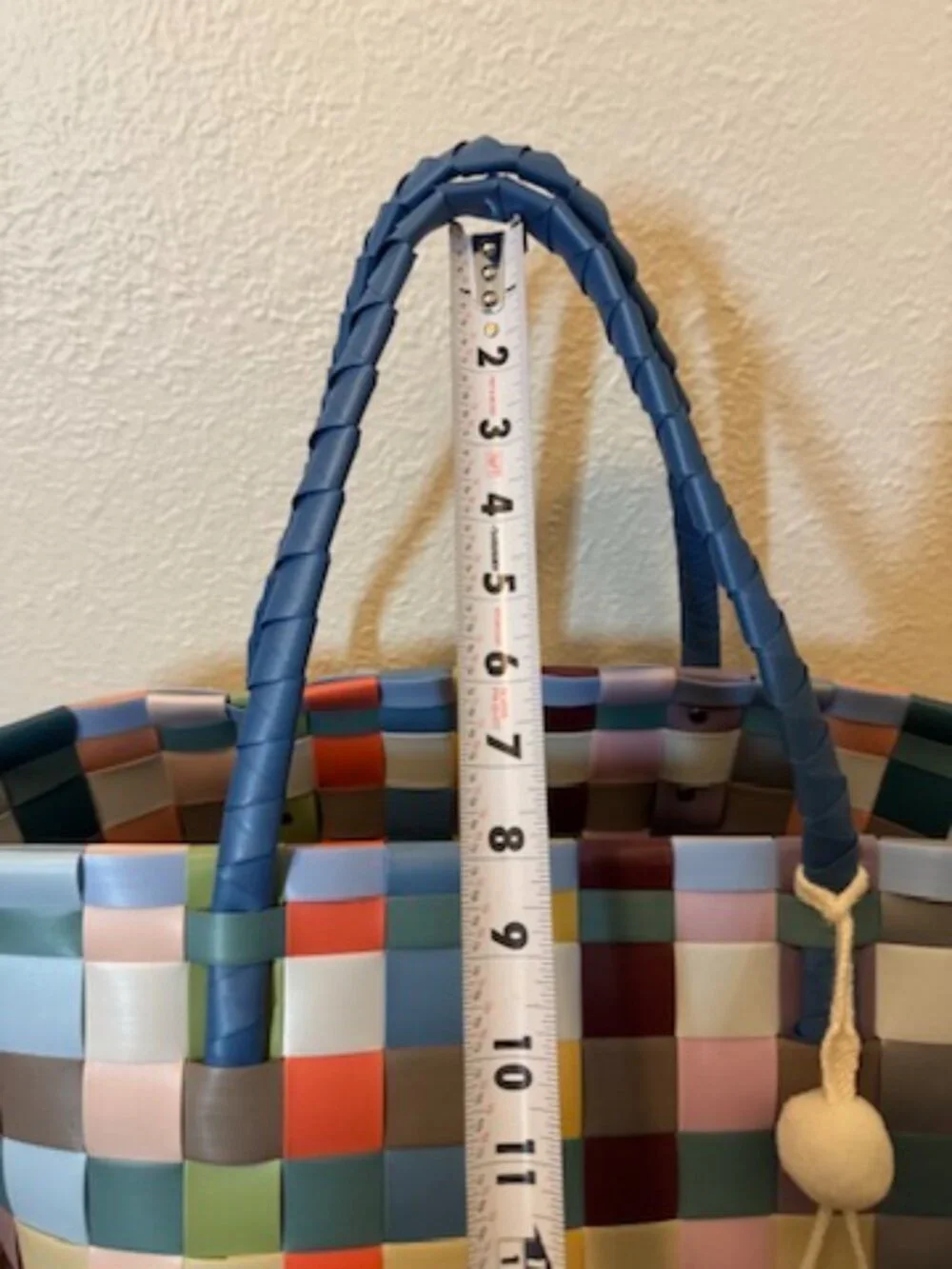 Handed By Paris Recycled Plastic Tote Bag Multi Color with Cream Pom Pom
